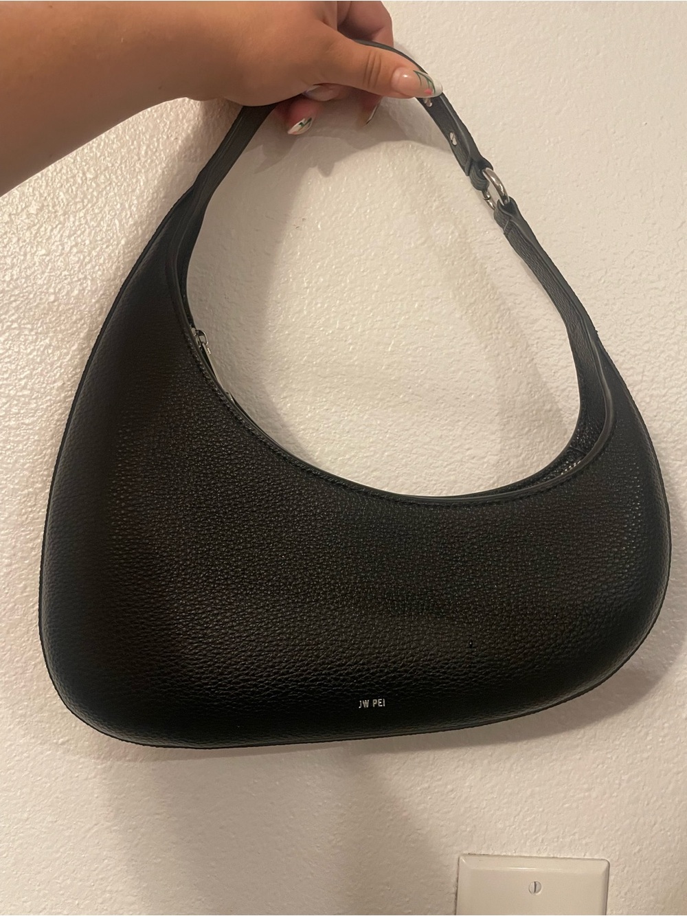 JW PEI Black Textured Crescent Shoulder Bag